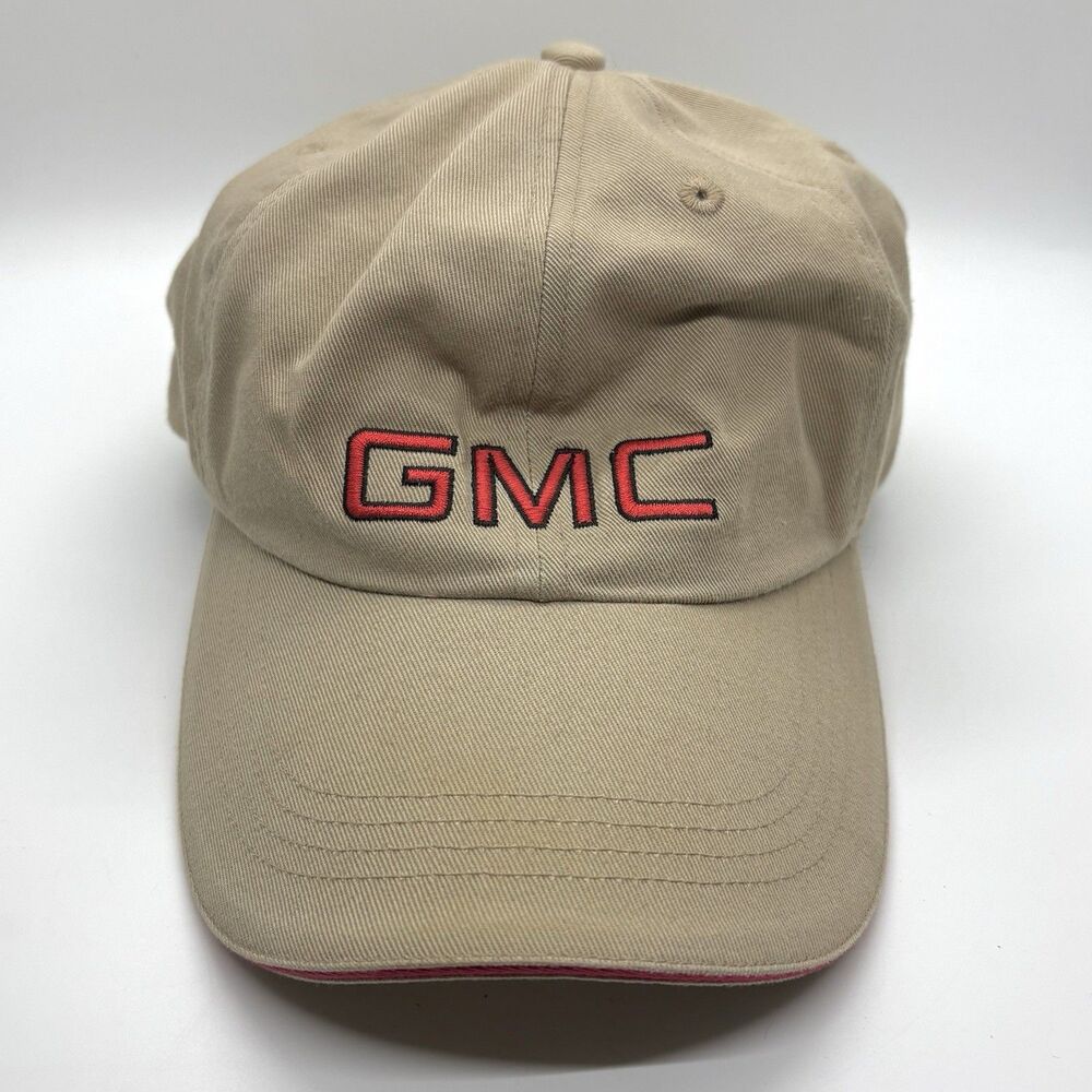 Vintage GMC Professional Grade Truck Hat Baseball Cap Khaki Leather Strap